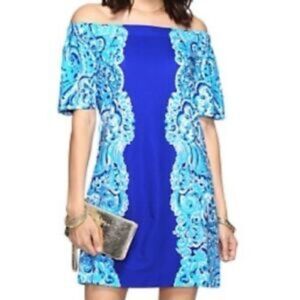 LILLY PULITZER Brilliant Blue Moon Jellies Tiana Off The Shoulder Dress Medium